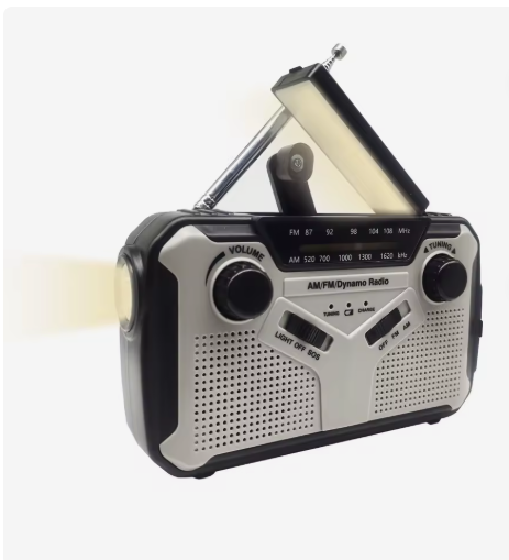 Luxe Multifunctionele Noodradio met Zonnepaneel, Powerbank & Leeslamp – Grijs